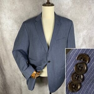 Tommy Hilfiger Linen Blazer Jacket Men 46R Blue Striped Unlined Sport Coat Wool